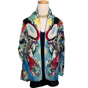 Kandinsky art print 100% silk rolled edge scarf wrap red blue black 16 x 60"